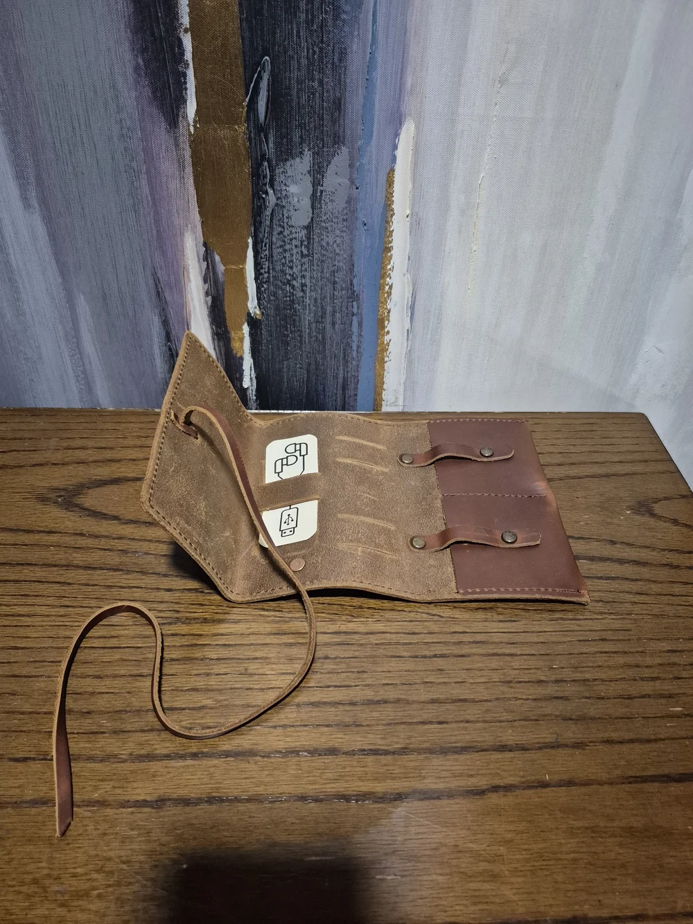 Leather Wrap Card Holder Wallet - Brown